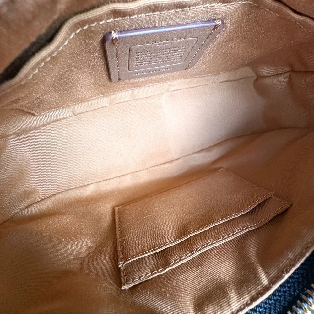 Coach Teri Shoulder Bag Signature Chambray Leather Trim
